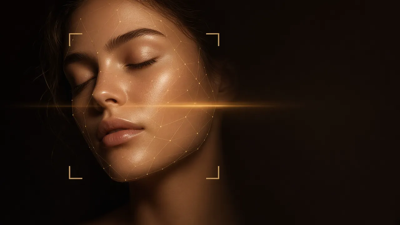 Illustration of an AI skin scan in progress, not a real client result